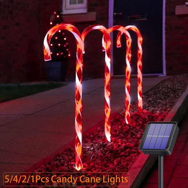 5/4/2/1Pcs Solar Candy Cane Lights, Christmas Pathway Marker Candy ...