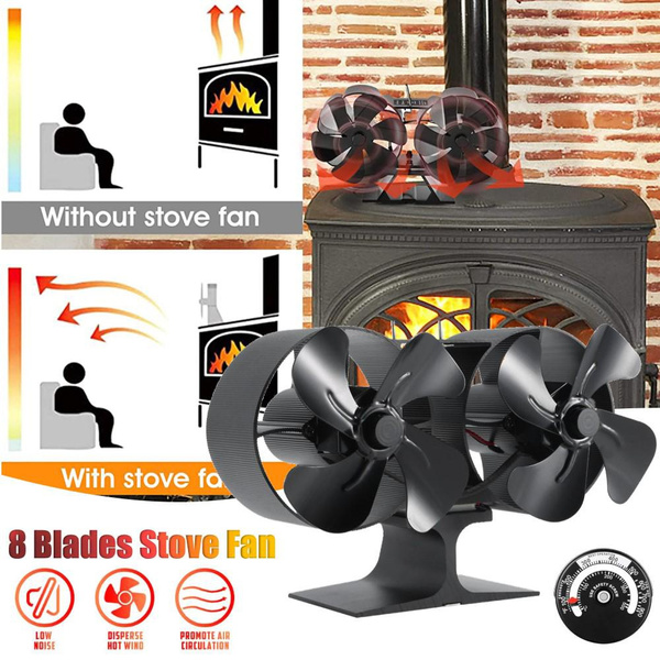 8-Blades Heat Powered Wood Stove Fan with Magnetic Thermometer, 4-blade ...