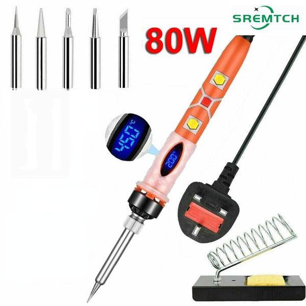 80W LCD Adjustable Temperature Soldering Iron Kit Stand Switch Solder