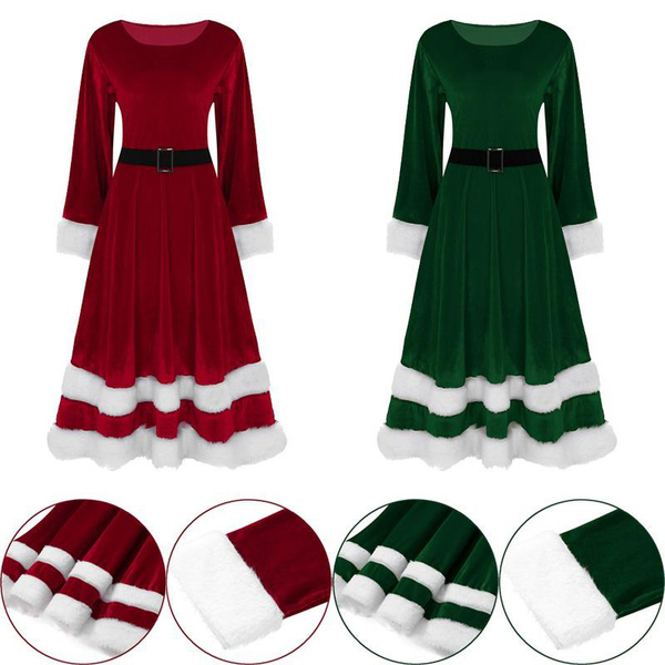 Women's Mrs Santa Claus Long Sleeve Costume Christmas Fancy Dress ...