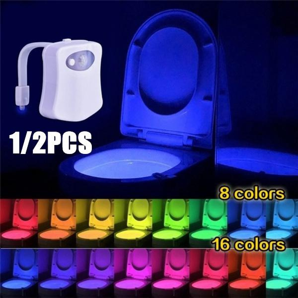 1/2PCS 8/16 Colors Toilet Sensor Lights Intelligent Induction Bathroom ...