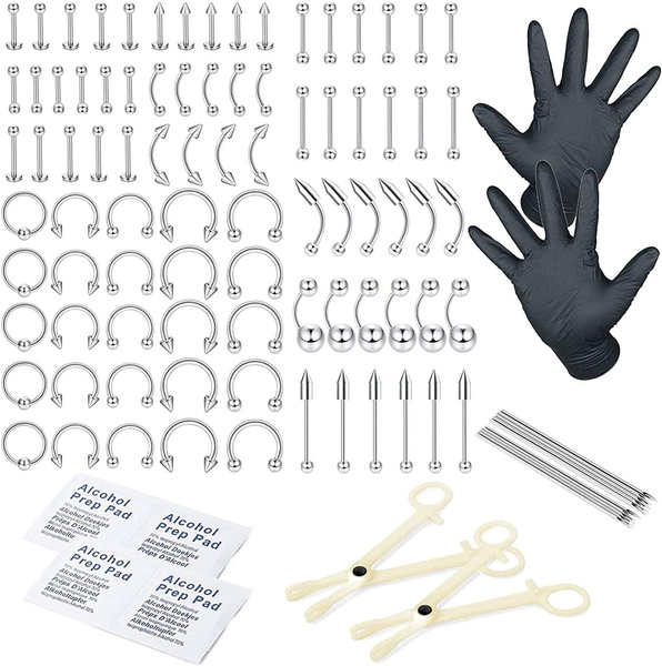 85 Pieces Professional Puncture Kits Stainless Steel Belly Button ...