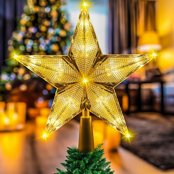 LED Lighted Star Shape Christmas Tree Topper Light Up Star Xmas Tree ...