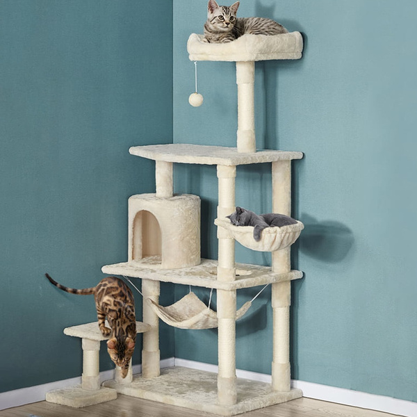 SmileMart Cat Tree with Condo and Scratching Post Tower, Beige, 61" Wish