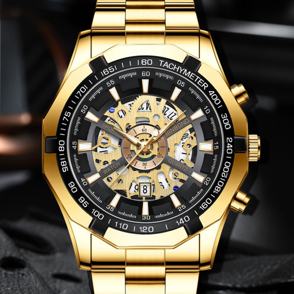 Binbond Mens Skeleton Non-Mechanical Waterproof Round Watch with ...