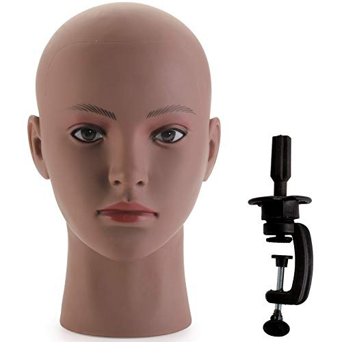 Afro American Mannequin Head with Clamp, Bald Manikin head, Black