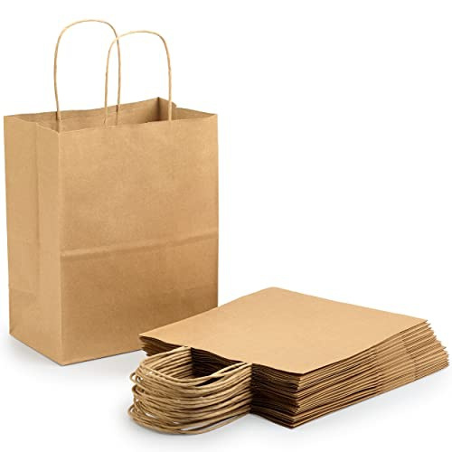 Lot De 100 Sacs Cadeaux En Papier Kraft - Avec Poignées - Taille 8x4.5x10.8 Pouces - Idéal Fêtes