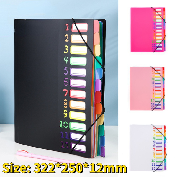 A4 12 Pages File Folders Rainbow Document Holder Organizer with Slash ...