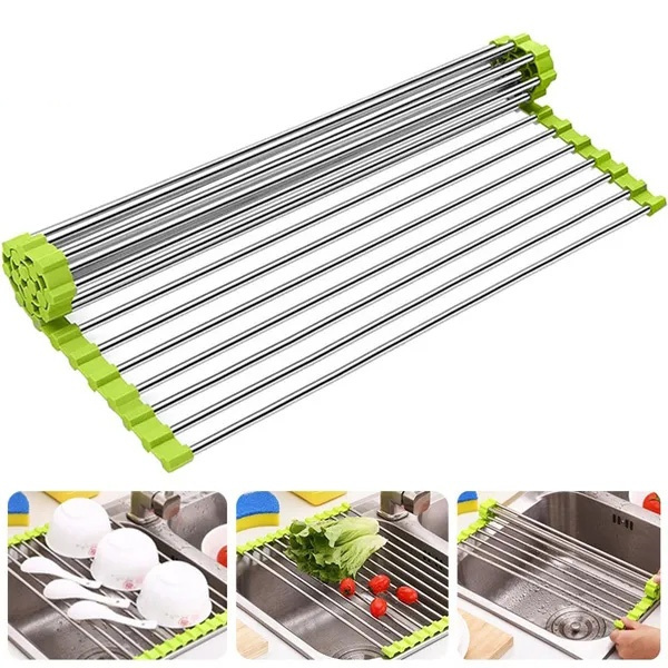 Foldable Stainless Steel Dish Drainer Roll Up Dish Drying Rack Shelf ...