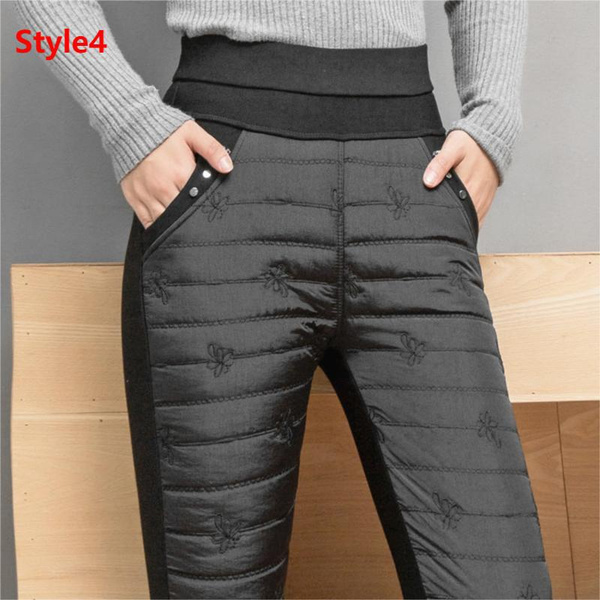 Winter Warm Leggings Outdoors Women Thicken Fleece Elasticity Embroidered  Trousers Plus Size High-waist Printed Pencil Pants XS-5XL