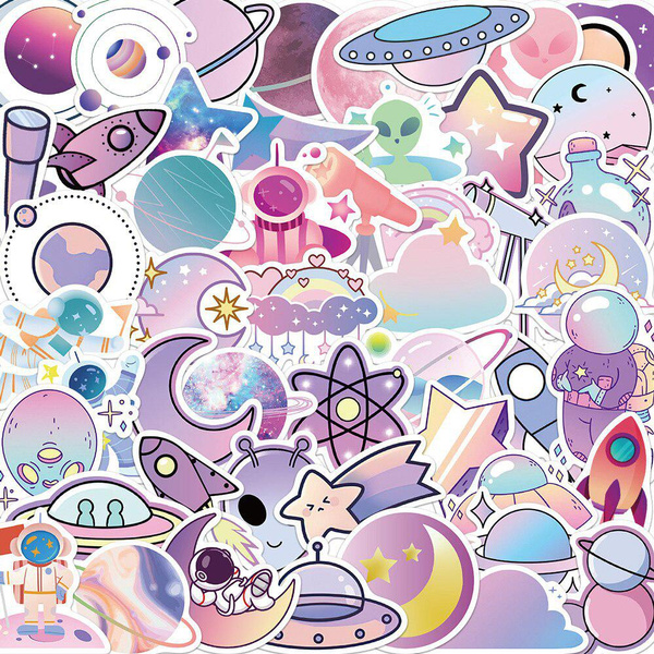 10/50pcs Cute Gradient Color Cartoon Planet Aesthetic Stickers ...