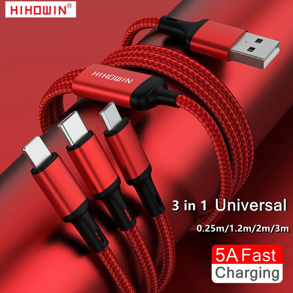 5A Universal Multifunction Fast Charger Cable 3 in 1 Multi USB Fast