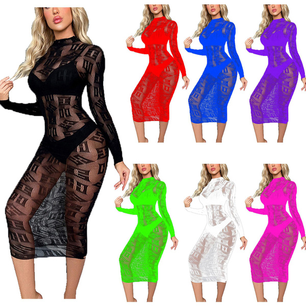 MakeMeChic Women’s Sheer Mesh Swimsuit Cover Up – See-Through V Neck Short Sleeve Beach Dress