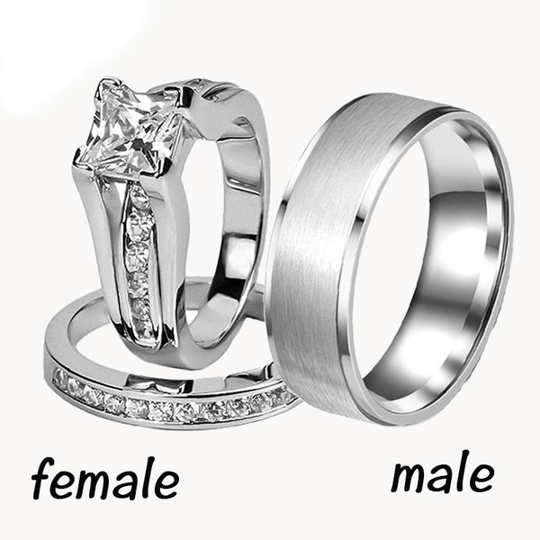 Couple rings 316L Stainless Steel & Titanium Princess Engagement