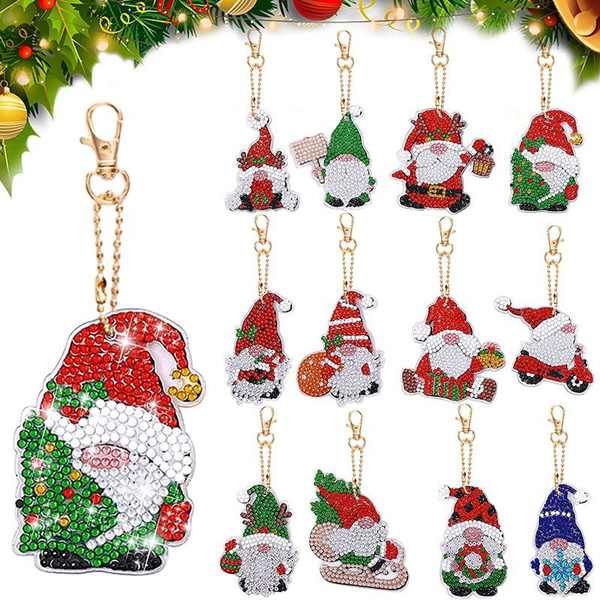 12 Pcs Christmas Diamond Painting Keychains Diamond Art Ornaments