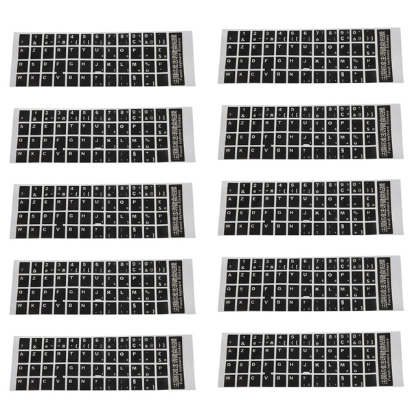 2X Autocollants Pour Clavier AZERTY Français - Lettres Blanches Sur Fond Noir, Neuf