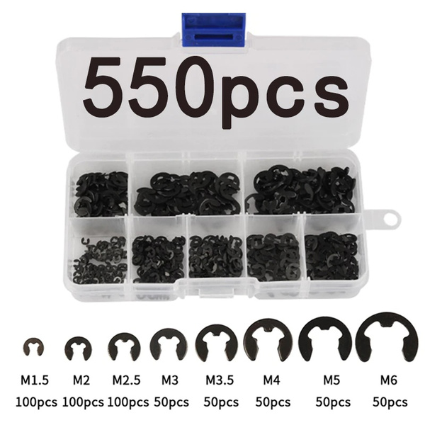 550pcs EClip Washers M1.5 M2 M2.5 M3 M3.5 M4 M5 M6 Circlip Retaining