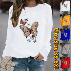 women pullover, butterfly, Plus Size, Long sleeve top