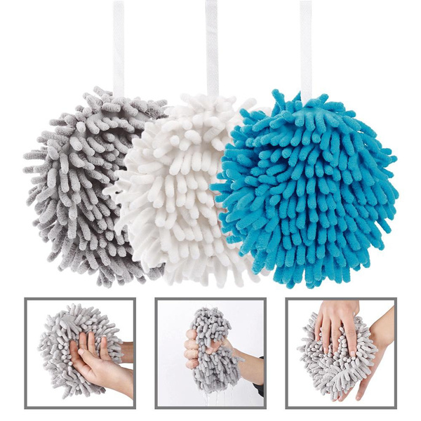 1Pcs Cute Hand Towel Kitchen Towels Bathroom Soft Plush Chenille Hanging  Towel for Dry Hands Ball Towels for Hand