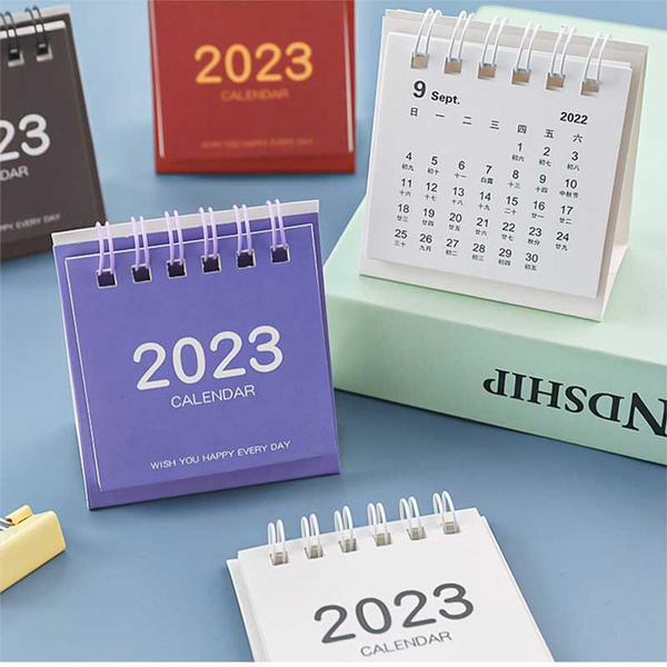 2023 Simple Solid Color Mini Desktop Paper Simple Calendar Dual Daily ...