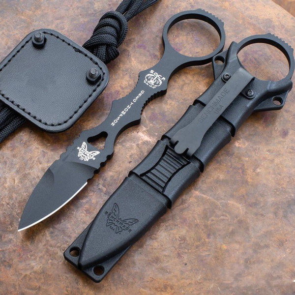 Benchmade 173BK Mini SOCP Fixed Knife, DoubleEdged Dagger 440C Blade, Plain Edge, Black Coated