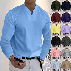 Plus Size, Long Sleeve, Hombre, V-neck