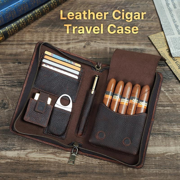 Premium Leather Travel Humidor & Accessories Tote