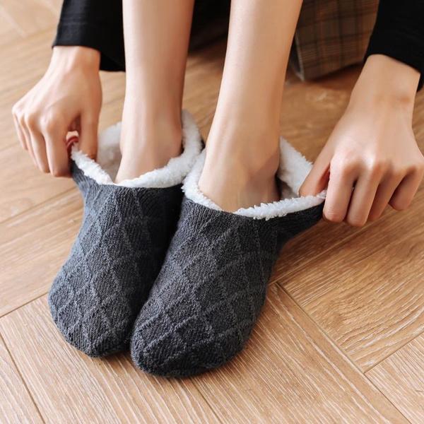Men Women's Winter Super Soft Warm Floor Sock Cozy Fuzzy Fleece-Lined with  Grippers Slipper Socks Floor Shoes