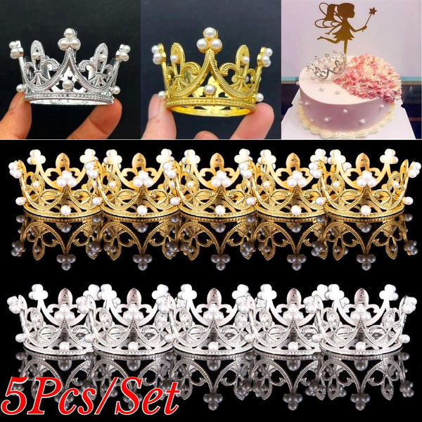 Pearl Crown Cake Topper, White Pearl Crown Cake Decoration Topper Birthday Cake Topper Crown For Wedding Party