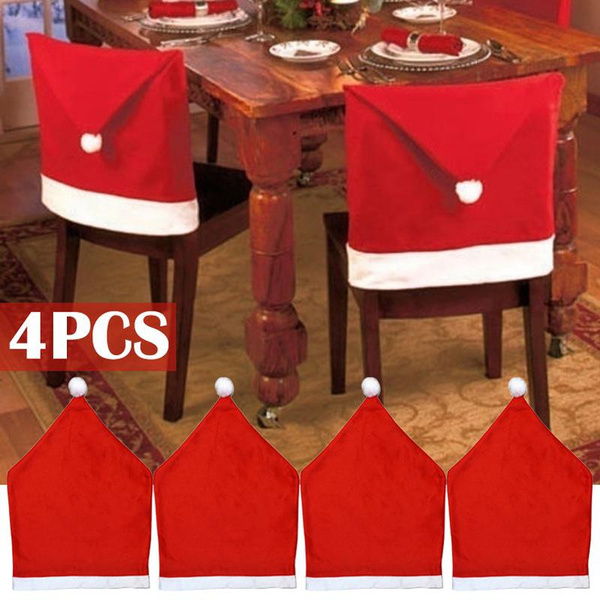 4pcs Christmas Chair Cover Red Santa Claus Hat Dining Chair Cover for