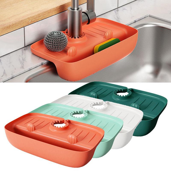 Silicone Kitchen Faucet Mat Sink Splash Pad Drain Pad Bathroom Countertop  Protector Shampoo Soap Dispenser Quick Dry Tray
