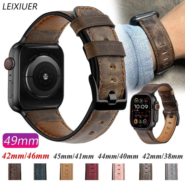 Leather Strap For Apple Watch Ultra 2 49mm Series 9 8 7 6 SE