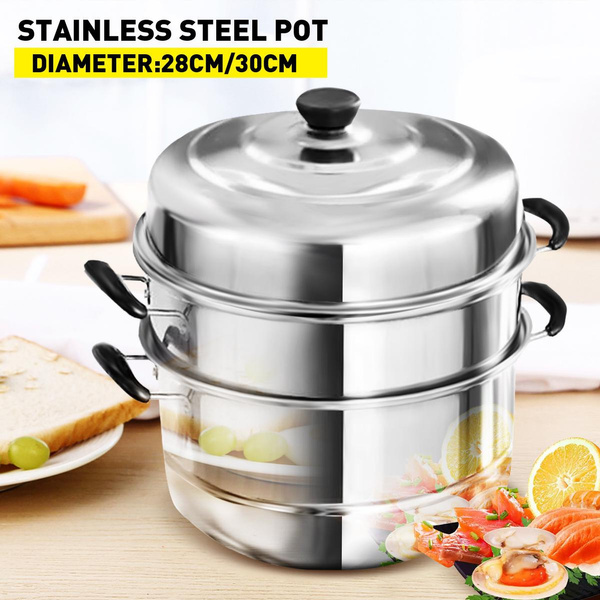 28cm/30cm Stainless Steel Three layer Thick Steamer Pot Soup Steam Pot ...