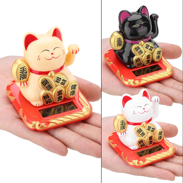 Solar Powered Adorable Lazy Lying Waving Beckoning Fortune Lucky Cat