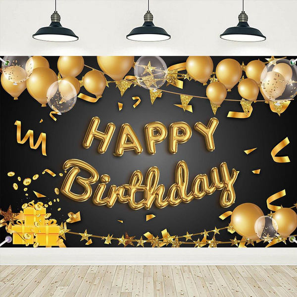 Happy Birthday Backdrop Banner Black and Gold Birthday Poster ...