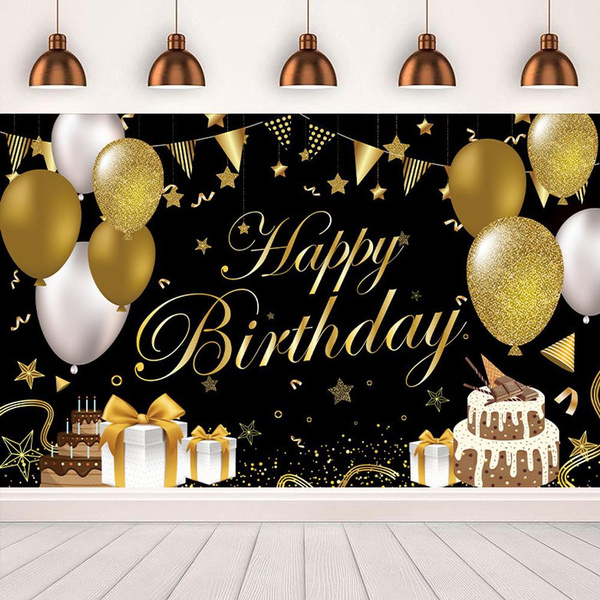 Black and Gold Birthday Backdrop Birthday Party Decorations Supplies