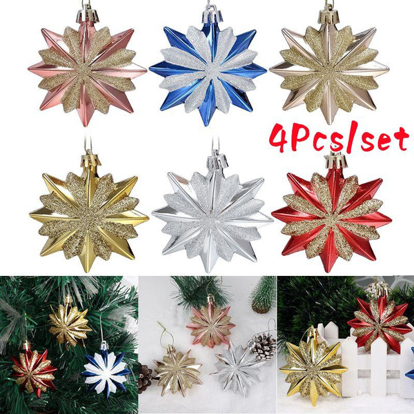 4Pcs Glitter Star Christmas Tree Hanging Ornament Pendants Christmas ...