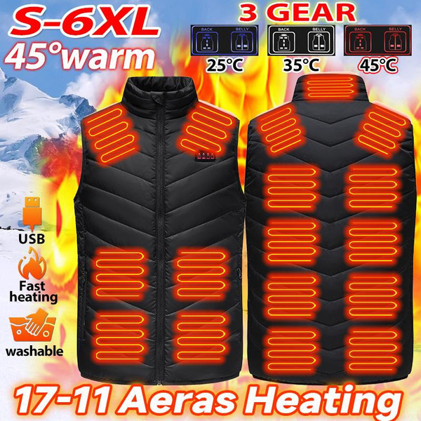 17-11 Areas Electric USB Heated Vest Jacket Plus Size S-6XL Men Women Sportswear Heated Coat ...