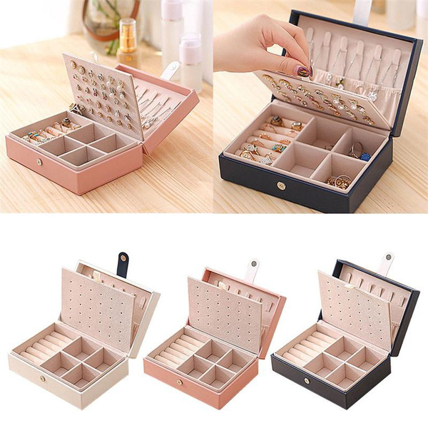 PU Leather Jewelry Organizer Box Portable Travel Earrings Rings and
