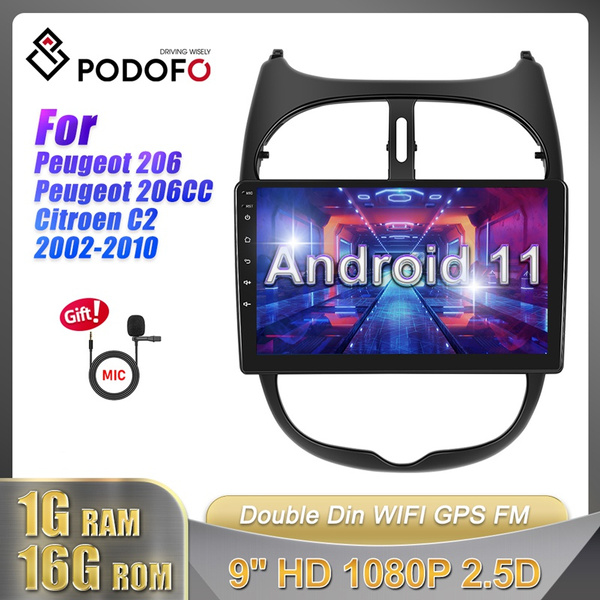 PODOFO NEW 2Din Android 11 Car Stereo Radio 9'' HD Touch Screen Car MP5  Player Autoradio GPS Support WIFI Bluetooth Mirror Link FM/RDS Radio【For Peugeot  206/Peugeot 206CC/Citroen C2 2002-2010】