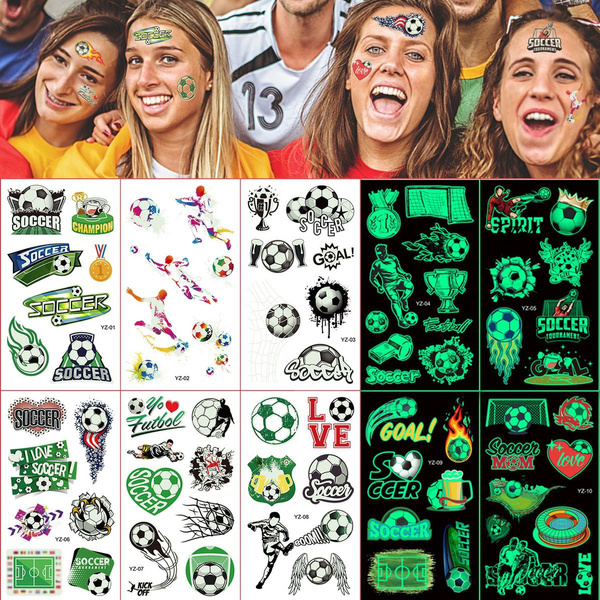 10 sheets Football Tattoo Stickers Temporary DIY Luminous Facial ...