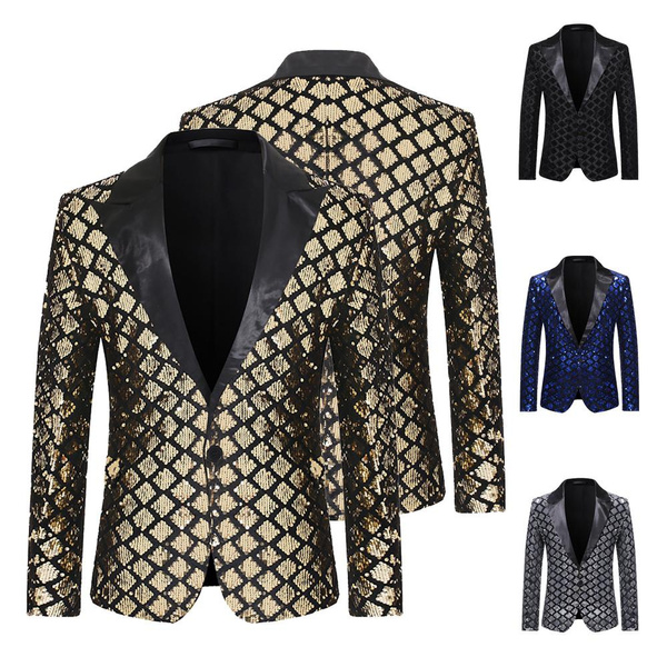 Black Sequin One Button Shawl Collar Suit Jacket Men Bling Glitter  Nightclub Prom DJ Blazer Jacket Men Stage Clothes for Singers - AliExpress