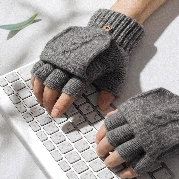 Winter Knitted Fingerless Gloves Warm Convertible Finger Gloves Flap