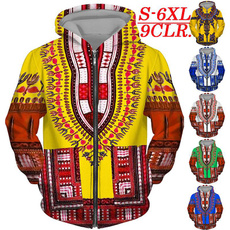 africanprint, Plus Size, pullover hoodie, zippers