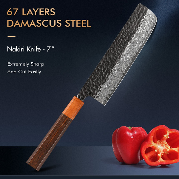 TURWHO 7 Inch Japanese Chef Nakiri Knife Professional 67 Layer Damascus