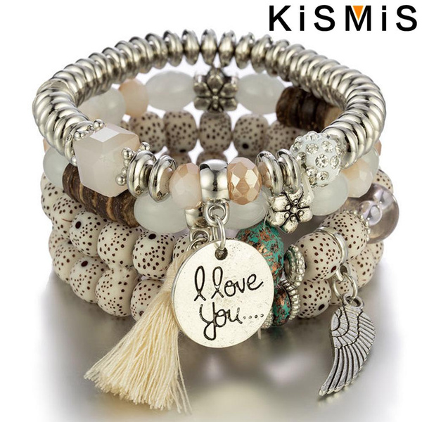 KISMIS 4Pcs/Set Bohemian Bracelets Set Multilayer Stretchy Stackable