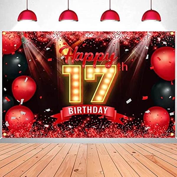 Black and Red Happy 17th Birthday Banner Backdrop 17th Birthday Party