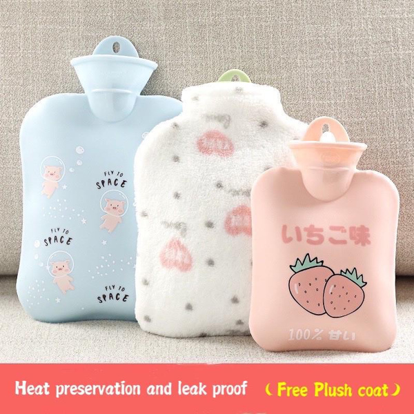Hot Water Bag with Plush Cloth Hot Compress Stomach Hot Water Bag