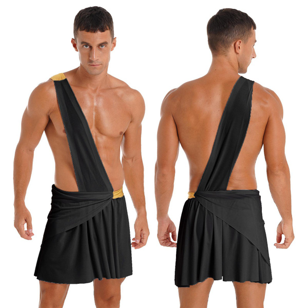 Men’s Greek God Costume – One Shoulder Roman Spartan Warrior Skirt For Cosplay & Halloween