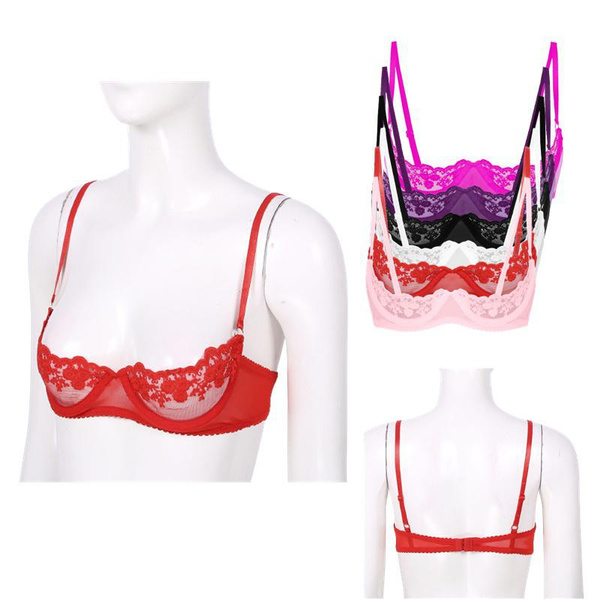 Women Sexy Half Cup Bra Open Nipple Lingerie Bra Top Patent Leather  Underwired Underwear Adjustable Straps Unlined Brassiere